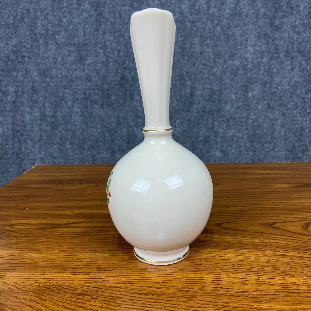 Lenox Vase Ivory Holly Berry Bud Vase Gold Trim‎ Made in USA Christmas Decor